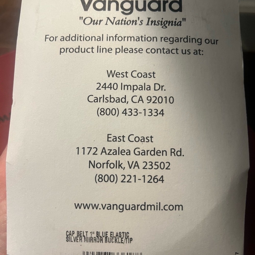 Vanguard dress blues 1” elastic belt, mirror finish